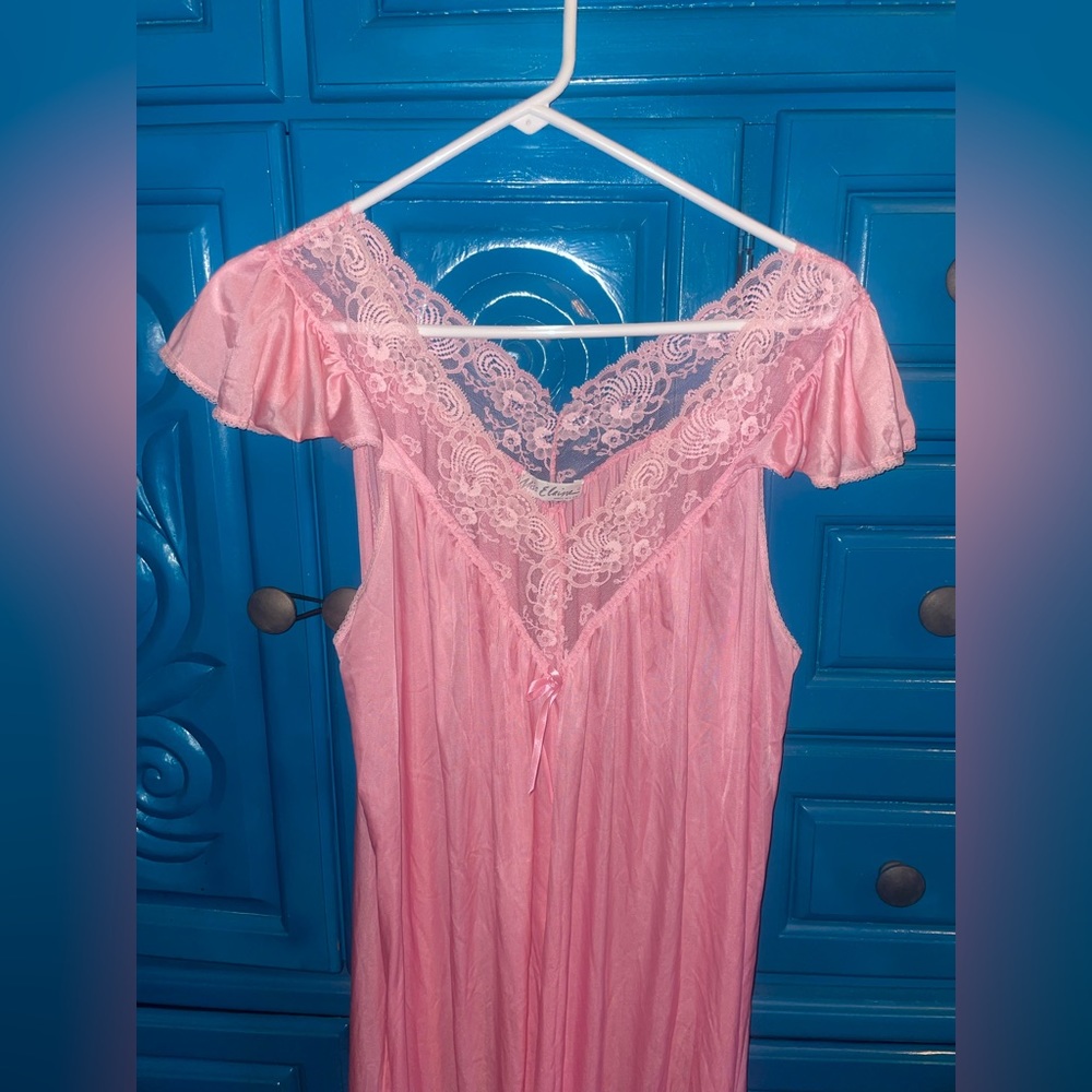 🌸VINTAGE 80’s Full Length Pink Nightgown 🌸 - Picture 10 of 12